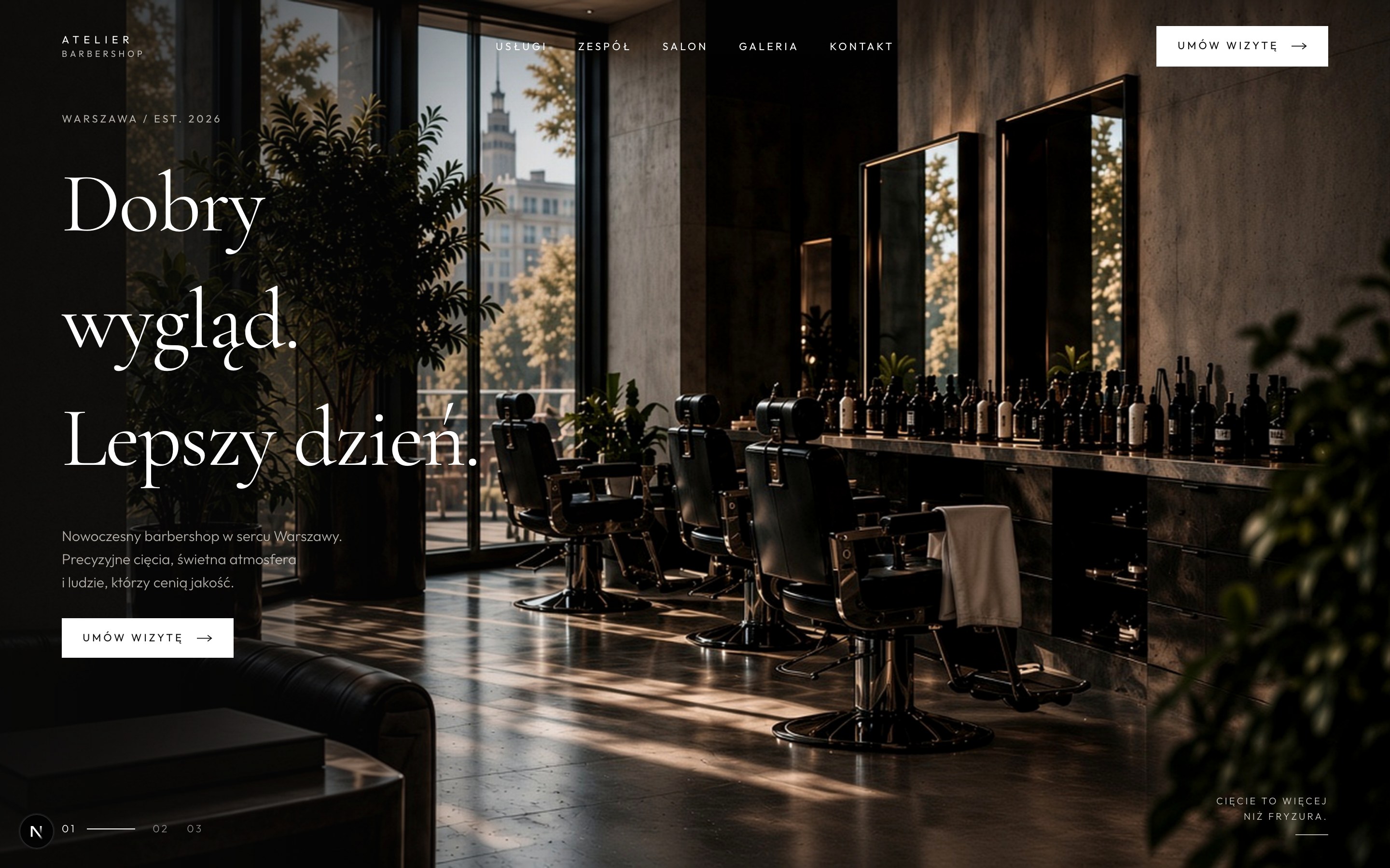 ATELIER — widok strony internetowej barbershopu