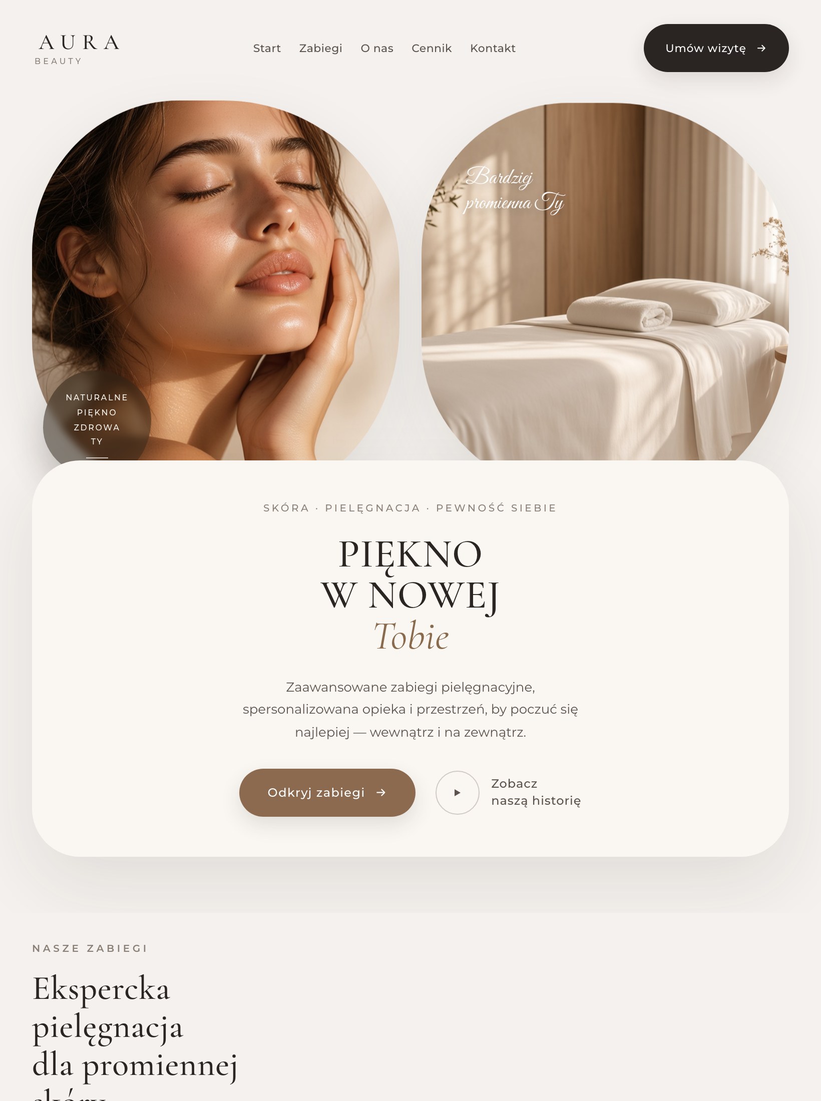 AURA Beauty — widok strony na tablecie