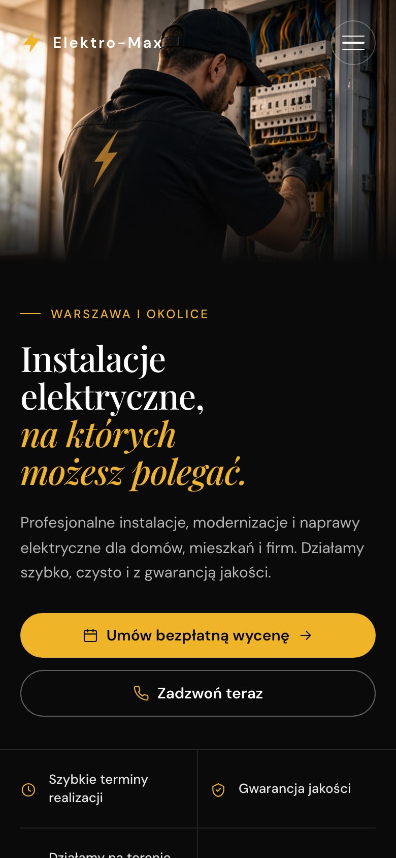 Elektro-Max — widok strony na telefonie